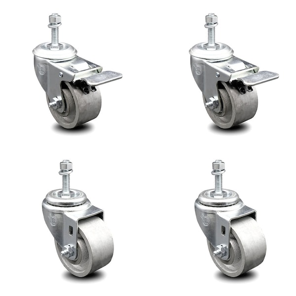 Service Caster Semi Steel Swvl TS Caster w/Roller Bearing-3"Wheels&10MM Stems-2 w/TTL BRK, 4PK SCC-TSTTL20S315-SSR-M1015-2-S-2 - main